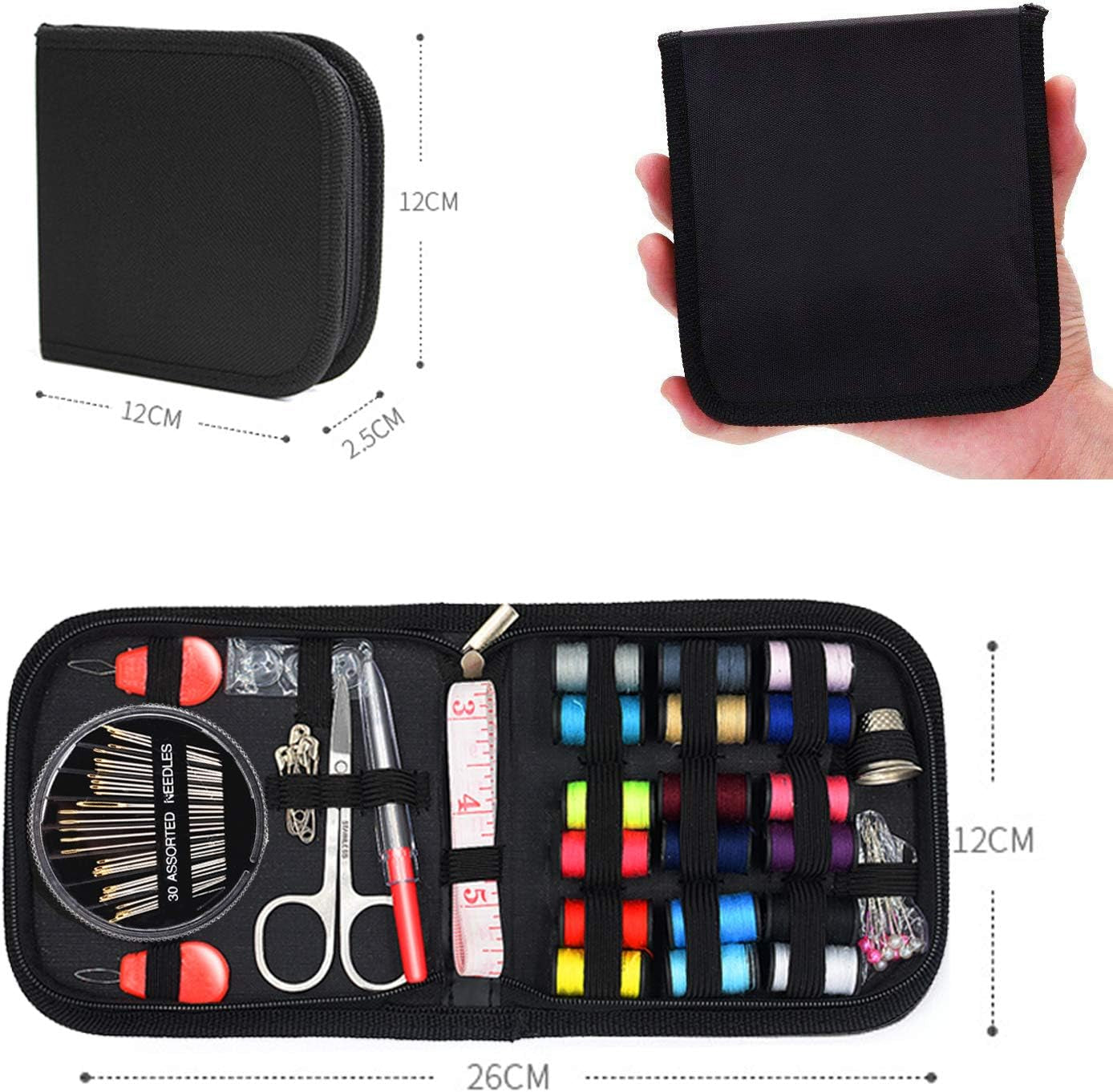 Mini Travel Sewing Kit,  DIY Premium Sewing Supplies,Basic Sewing Kit for Adults,Beginners,Home,Emergency Filled with Repair Kit and Sewing Needles,Thread,Scissors,Thimble,Tape Measure Etc