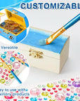 15 Pcs Small Wooden Boxes with Hinged Lids 3.5 X 2.2 X 1.9 Inch Unfinished Wooden Treasure Chest Box 10 Pcs Paint Brushes with 2 Sheets Craft Gems Self Adhesive Rhinestones Stickers