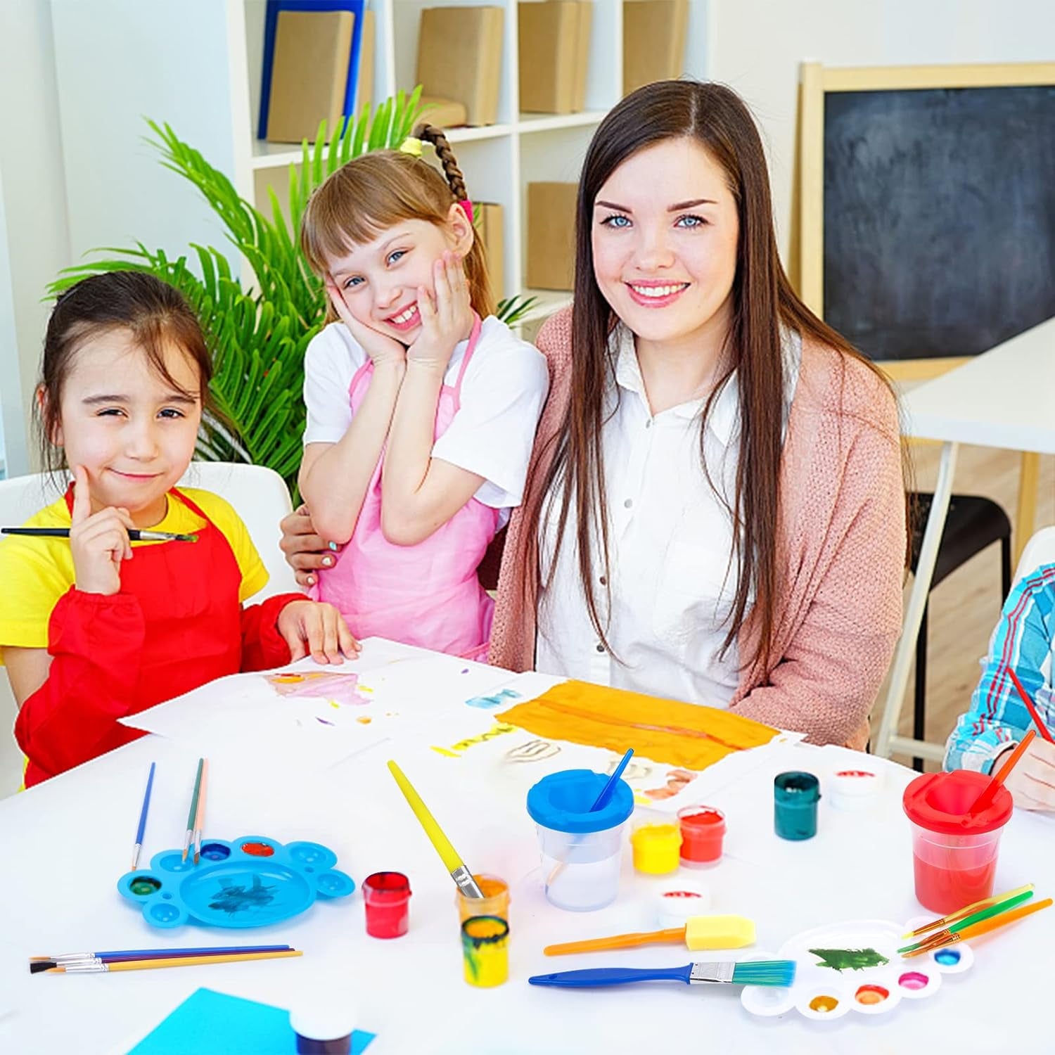 Painting Brushes, 45PCS Kids All Purpose Paint Supplies Include Paint Cups with Lids Palette Tray Multi Sizes Paint Brush Set for Kids Gifts School Prizes Art Party