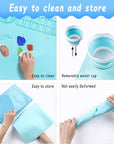 Silicone Craft Mat 20X16 Inch Large Silicone Art Mat with Detachable Cup Painting Mat with 10 Painting Brushes Silicone Drawing Mat Sheets for Kids Adult DIY Accessories (Blue)