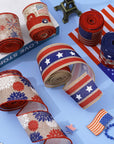 Patriotic Wired Edge Ribbon 36 Yards Red Blue White American Flag Ribbon 2.5 Inch 4Th of July Stars Stripes Fabric Ribbon for Independence Day Memorial Day Wreath DIY Craft, 6 Roll