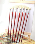 Fan Brush for Painting, 7 Pieces Fan Brush Set with Hog Bristle Natural Hair and Long Wood Handle, Professional Artist Fan Brushes for Acrylic Painting,Oil Watercolor Painting
