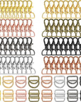 96 Pieces Swivel Clasps with D Rings and Slide Buckles Set Lanyard Snap Hooks Keychain Clip Hooks D Keychain Rings Lobster Claw Clasps for Keychain Purse Hardware Sewing Craft Project, 8 Colors