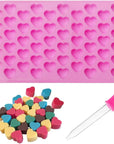 Silicone Moulds for Wax Melts with Dropper 55 Heart Mould Sweet Moulds Mini Candy Molds Silicone Shape for Love Chocolate Soap Ice Cube Tray Jelly Melts Gummy DIY