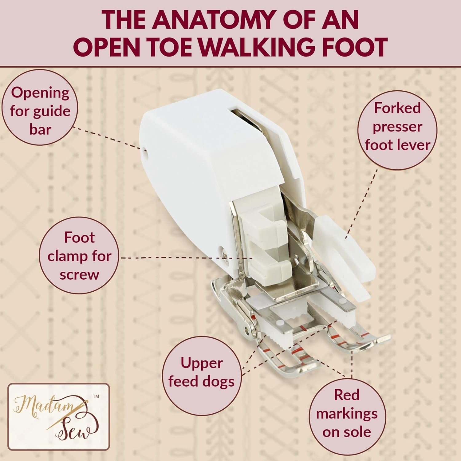 Open Toe Walking Foot for Quilting and Sewing | Stitch through Multiple Layers & Match Prints | Compatible with Most Low-Shank Sewing Machine Models | Brother, Singer, Janome, Babylock, More