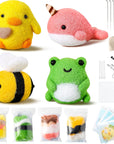 Set of 4 Cute Animal Needle Felting Starter Kit Frog Chick Bee Narwhal Animal Doll Wool Felting Tools Felt Needles Foam Mat DIY Needlework Craft Party Supplies for Beginners Adults Kids