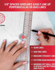 24-Inch Folding Ruler with Precision Marking & Grid Lines for Sewing, Quilting, Crafting & Patternmaking - Clear Metric Ruler - Zero-Centering, 15 Increment Quick Angle Ruler, Folds to 12”