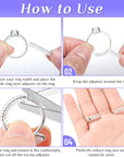 22 Pack Ring Sizer Adjuster for Loose Rings, 4 Sizes Silicone Ring Guards Invisible Ring Adjuster Spiral Ring Spacers Fitter with Polishing Cloth, Transparent Ring Resizer Tightener for Women and Men
