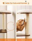 Woodywonders Cat Tree, 65-Inch Modern Cat Tower for Indoor Cats, Multi-Level Cat Condo with 5 Scratching Posts, Perch, Washable Removable Cushions, Cat Furniture, Rustic Brown UPCT166X01