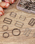 120PCS Bra Strap Hooks for Sewing Bikini Halter Swimsuit Tops Lingerie Rings Metal Bathing Suit Clips Clasp Adjustment Slider for Slip Dress, 3 Styles, 8Mm and 12Mm, Silver and Metallic Black