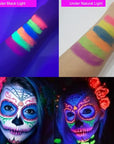12 Pcs Glow in the Dark Face Body Paint, UV Black Light Glow Makeup Kit for Kids Adult, Non-Toxic Fluorescent Face Paints Crayons for Birthday Party Halloween Masquerade Makeup