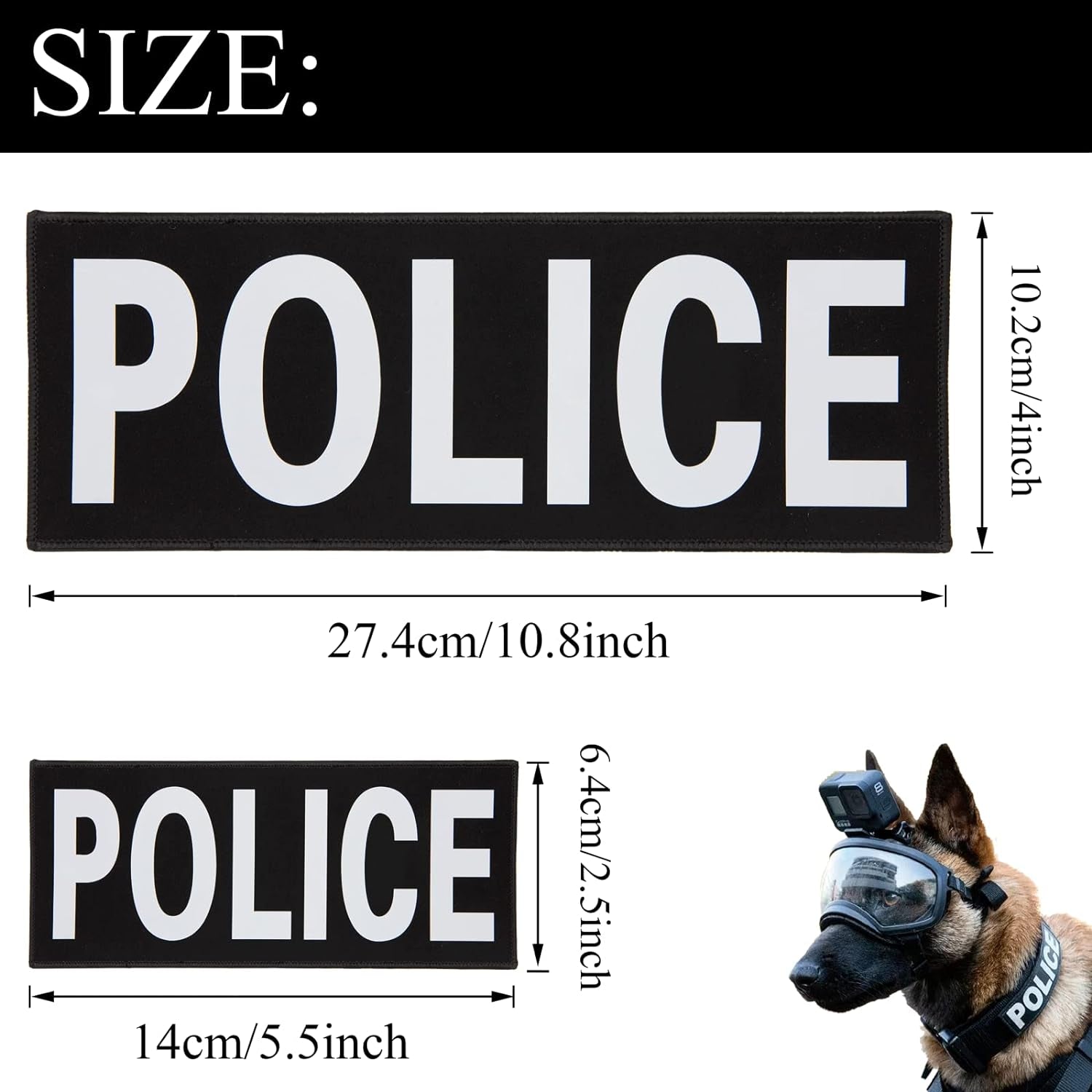 Police Patch 2 Pack Reflective Police Patch Hook and Loop Durable Fabric Police Patch with Reflective Printed Letters for Officer Guard Custom Uniforms Vest, Jacket, Carrier, 1 Small and 1 Large