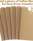 5 Pack Teflon Sheet for Heat Press, Large Size Heat Transfer Press Cover Paper Heat Resistant Transfer Protector Mats for Cricut Iron HTV Vinyl, Sublimation, Baking and Craft