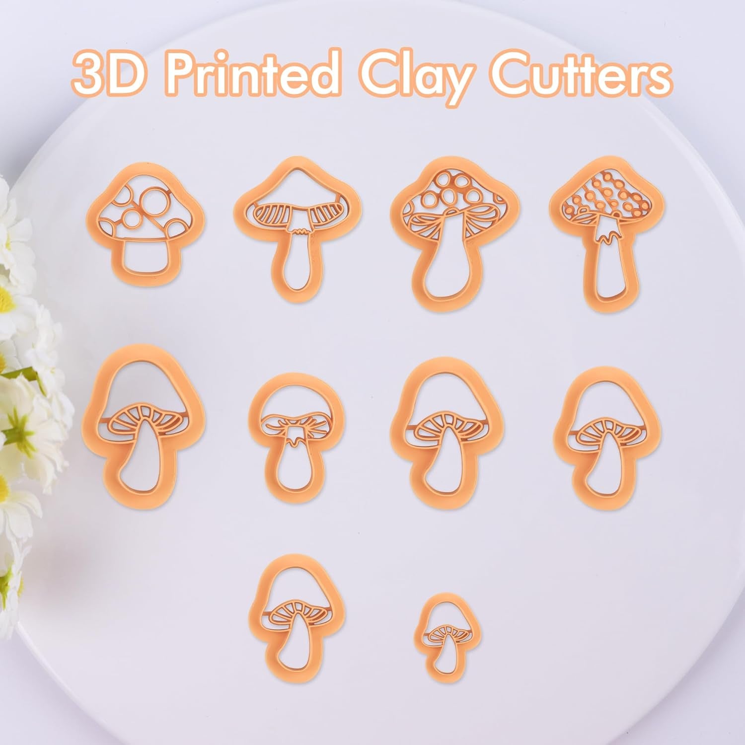 Mushroom Polymer Clay Cutters - 10 Pcs 3D Clay Cutters for Earrings Making, Boho Mushroom Clay Cutters for Polymer Clay Jewelry, Cute Clay Jewelry Cutters Polymer Clay Earring Cutters