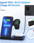 3 in 1 Wireless Charger, 18W Fast Charger Pad Stand Charging Station Dock for Iwatch Series SE 8/7/6/5/4/3 Airpods Pro/3/2 for Iphone 15/14/13/12 /11/Pro Max/12 Pro /XR (With QC3.0 Adapter)