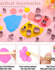 Polymer Clay Earring Making Kit- 30 Clay Earring Cutters, 24 Color Polymer Clay, 8 Circle Cutters, Rollers, B7000 Glue, 640 PCS Earring Making Tools Accessories for Jewelry DIY (Instructions Include)