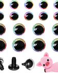 18Pcs 12-18Mm 3D Rainbow Glitter Safety Eyes for Crocheting with Washers Safety Eyes for Amigurumi Crochet Animals Halloween Decorations Crochet Accessories Gift for Crochet Lovers
