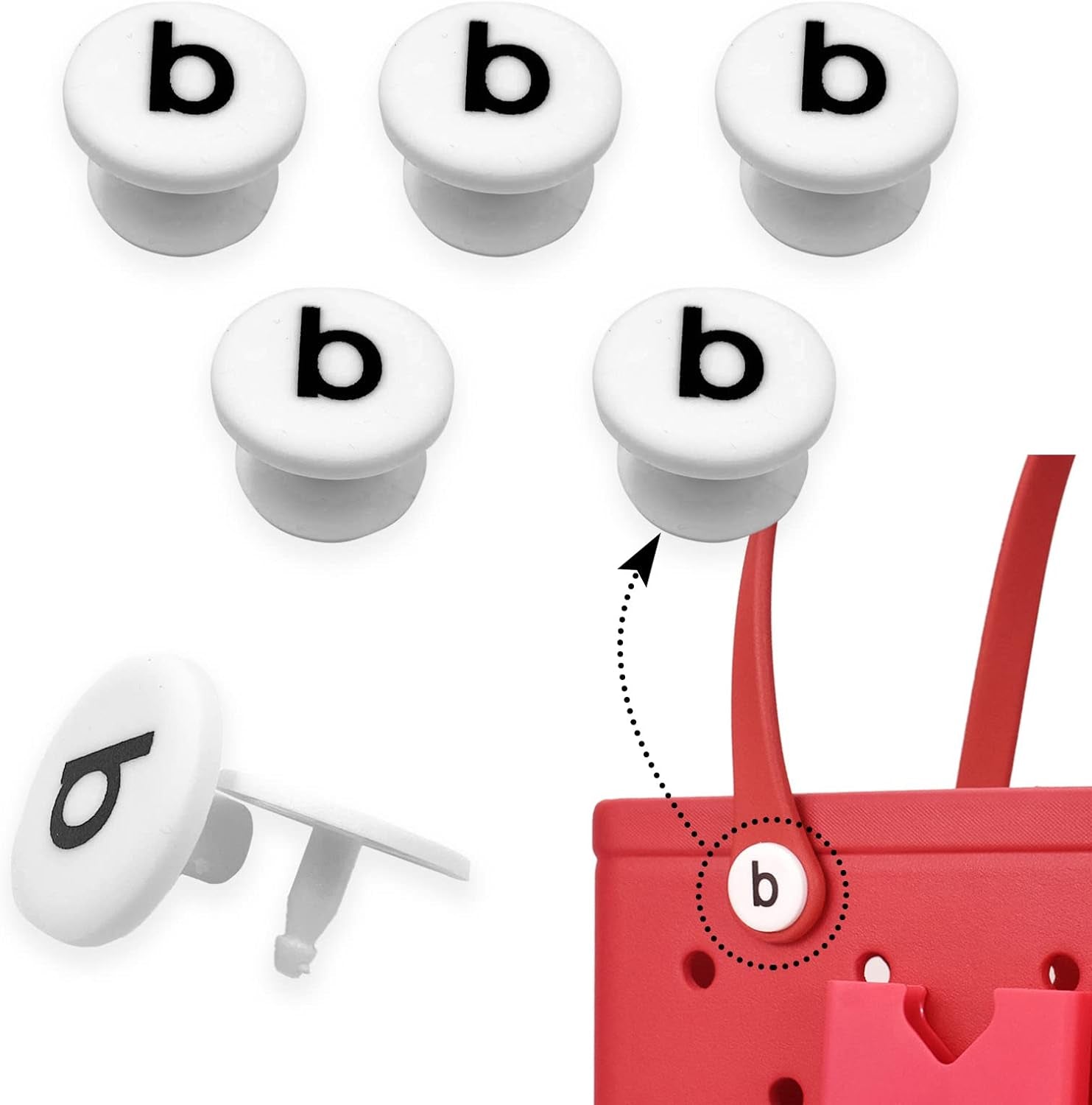 Replacement Rivets for Boggg Bag - 5/10 Sets of White Replacement Buttons for Beach Bag Handles, Compatible with Beach Tote Bag Straps, Standard and Oversized XL Rubber Pool Bag Repair Rivets(5 Sets)