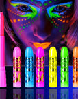 Glow in the Black Light Face & Body Paint, Neon Glow Fluorescent Face Paint Crayons for Halloween Club Makeup Xmas Glow Party