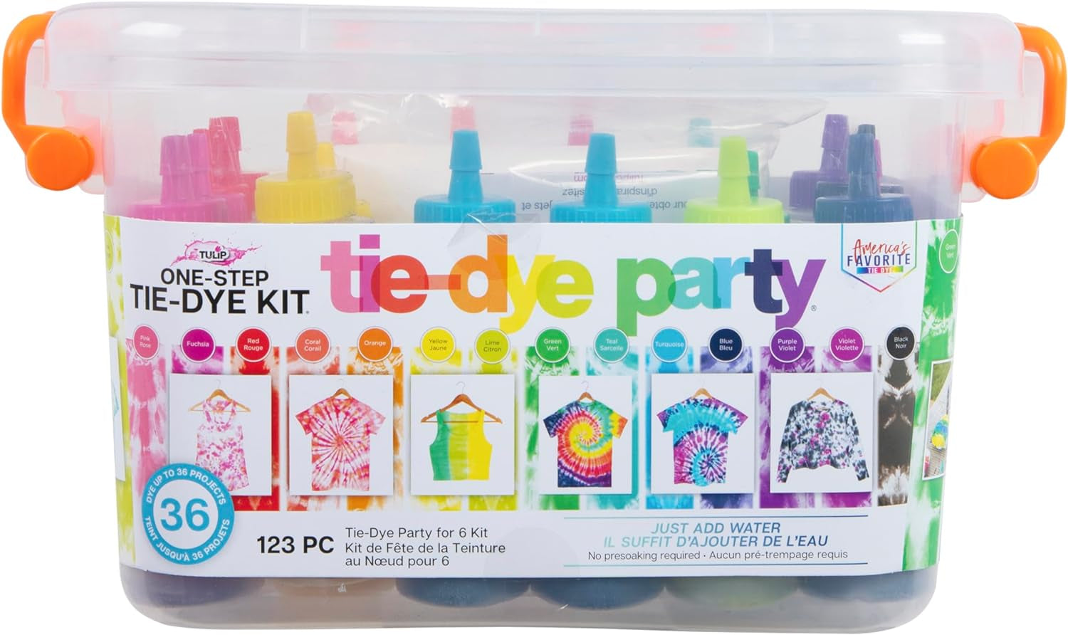 One-Step Tie-Dye Party, 18 Pre-Filled Bottles, Creative Group Activity, All-In-1 Fashion Design Kit, 1 Pack, Rainbow