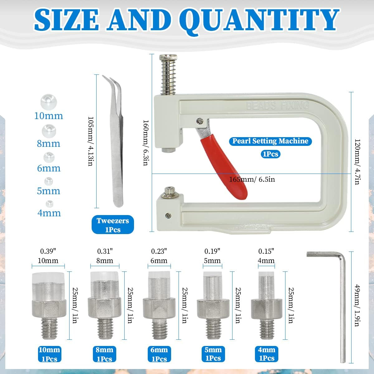 Pearl Handmade Setting Machine with 5 Sizes of round Pearl ABS Beads Rivet Studs and 900 Pcs Nailheads Spots Studs Kit for Hats Shoes Clothes Bags Skirts Beads DIY Accessories