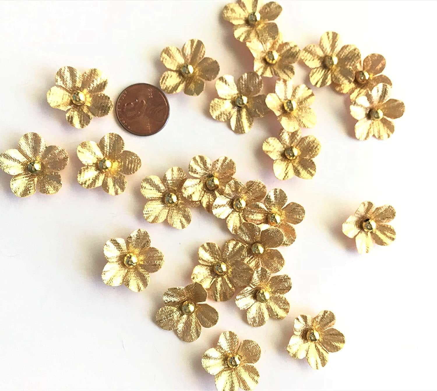 Mini Faux Gold Flower Embellishments, 24 Pcs, Craft Projects, Sewing on Apparel, Scrapbooking, Cards,