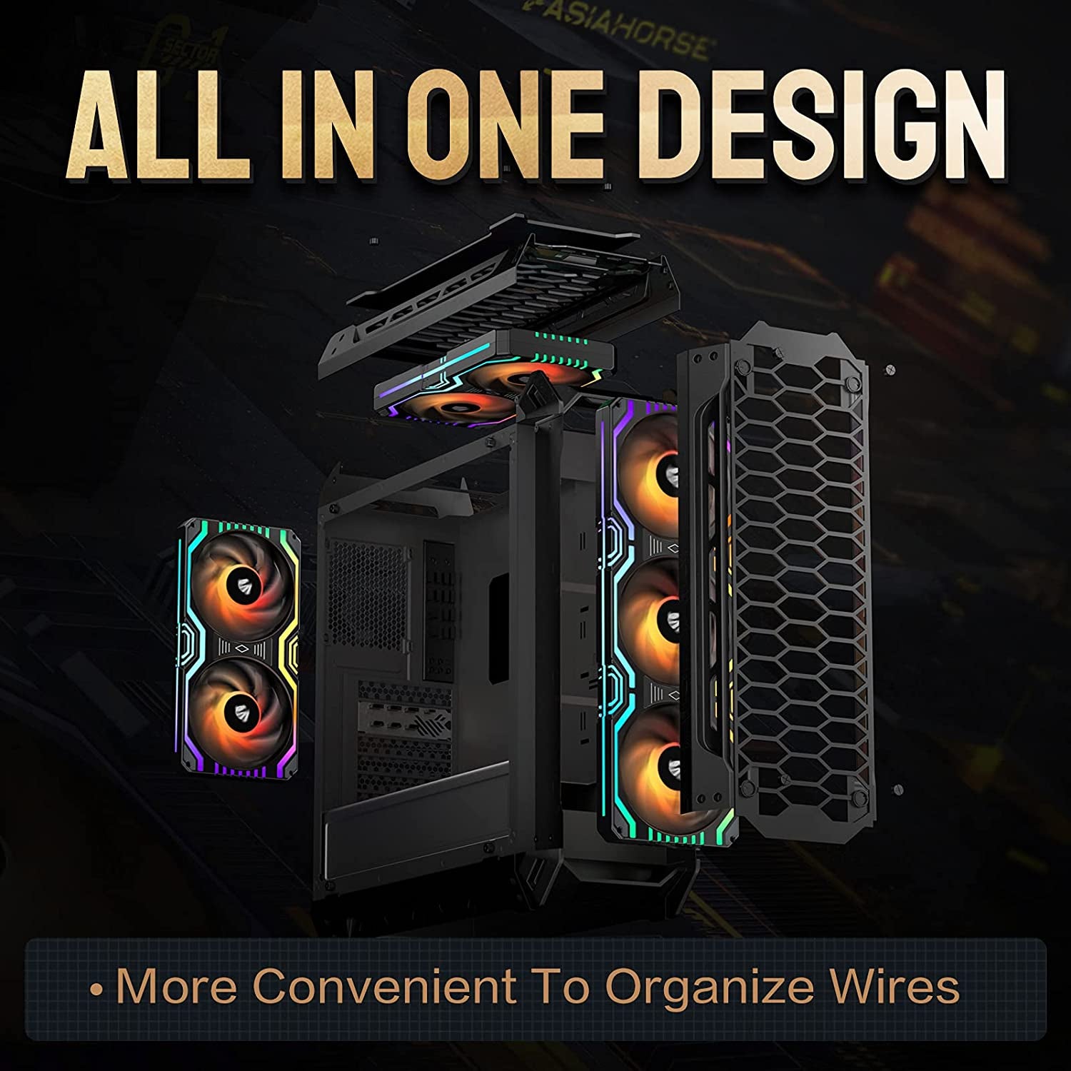 Matrix-Black 48 Addressable RGB Leds 240MM All-In-One Square Frame Integrated Fan with MB Sync/Analog Controller, Integrated PWM Control Fan for Computer Case and Liquid Cooling System