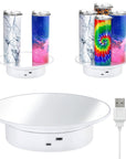 Exhibition Stand for Sublimation Tumbler, 360° Automatic Mute Rotating Revolving Platform 12Oz, 20Oz&50Oz Heat Press Blanks Tumblers Skinny Straight, Cup(White), White-01 (ZT-001)