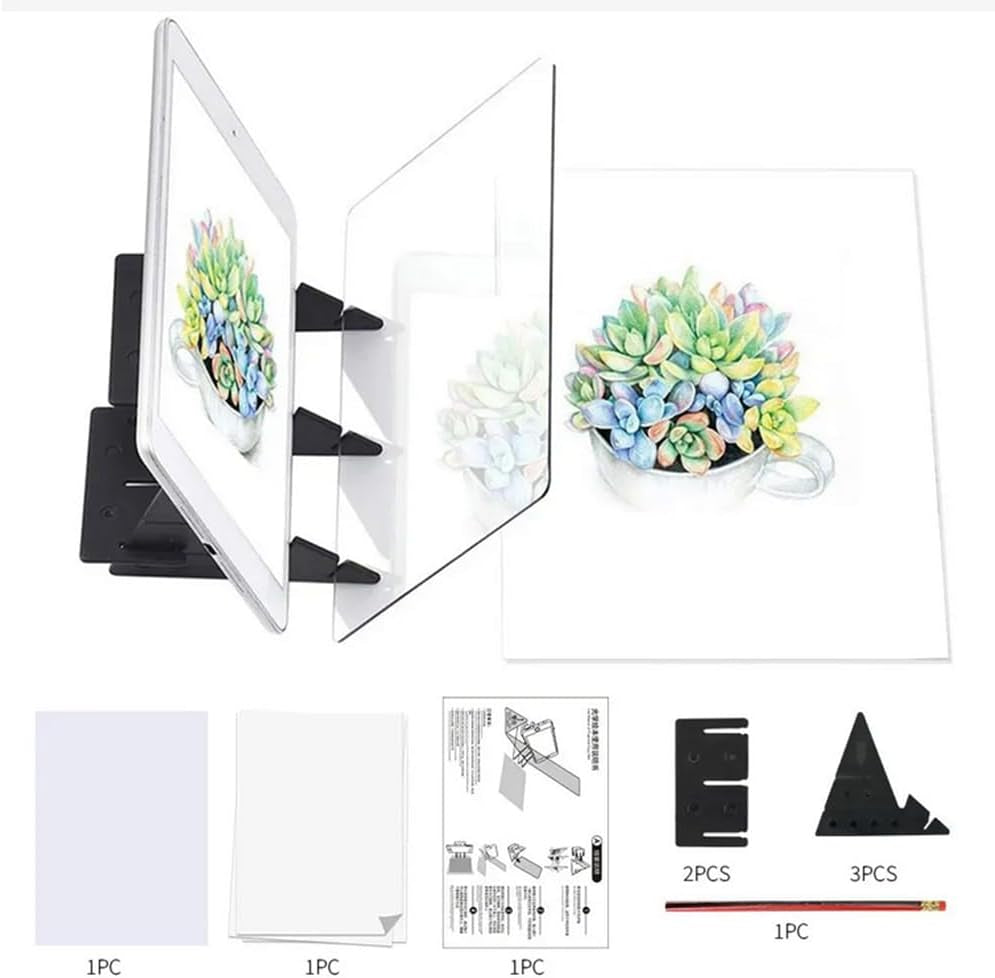Ortable DIY Drawing Tracing Board Light Copy Pad Optical Image Reflection Projector Wireless Copy Board Shadow Mirror Tracer with Stand,For Artist, Sketching Beginner