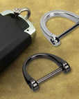 3 Pairs D Shape Key Ring with Screw Shackle for Car Key Leather Craft Purse Keychain Ring Horseshoe Shape 3 Colors Black Silver Gold