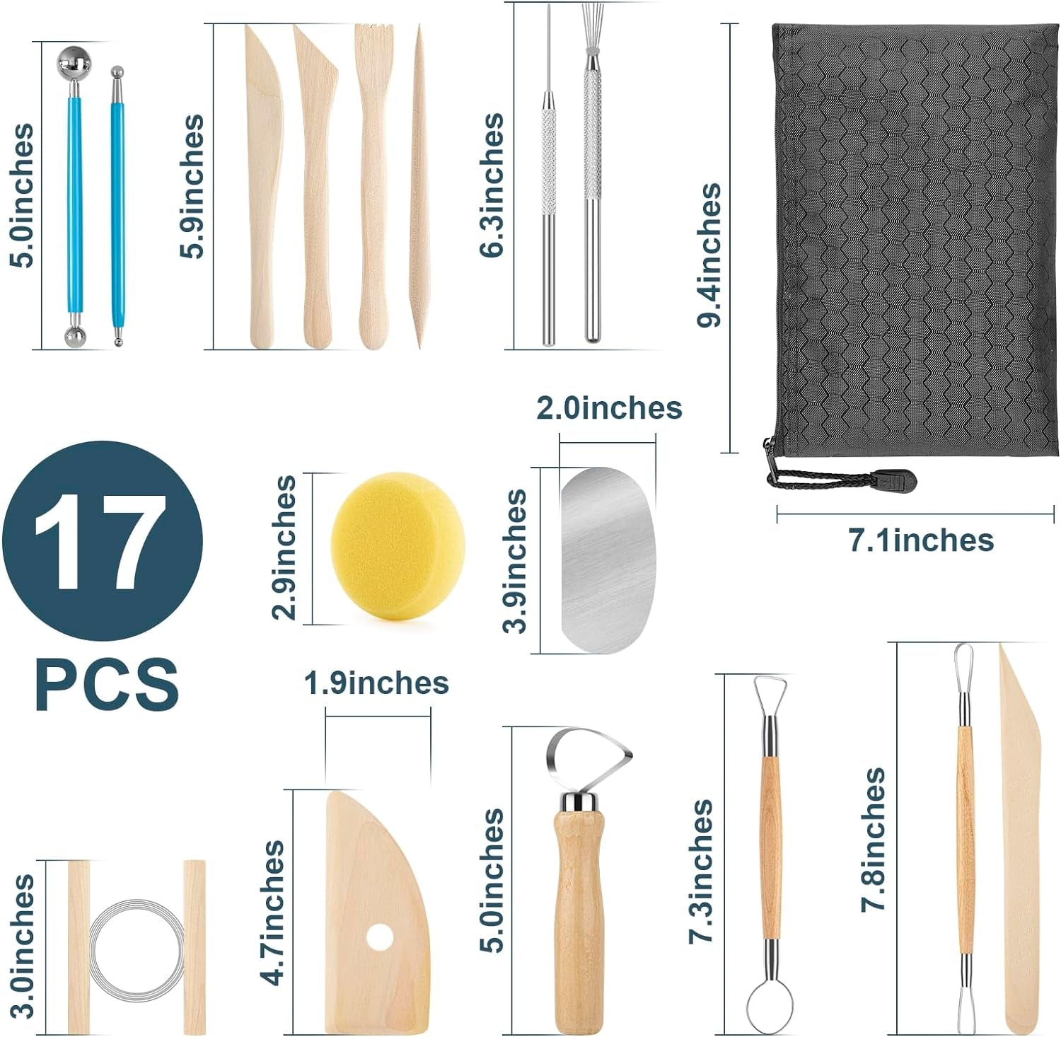 Pottery Tool Kit, 17Pcs Polymer Clay Tools, Modeling Clay Sculpting Tools Kit, Ceramics Tools, Trimming, Embossing Pattern, Smooth Wooden Handles