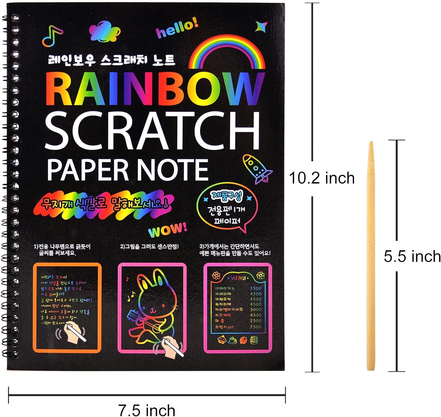 Scratch Art Books for Kids, 2 Pack Rainbow Magic Scratch Paper Black Scratch It off Art Crafts Notes Boards Sheet with 2 Wooden Stylus for Best Gifts