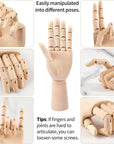 2-Pack 8" Artists Wooden Drawing Figure Mannequin Human People Dolls Figure Manikin Supplies Stop Motion Figure Kit Drawing Tools 12" Wooden Manican Fingers Left Hand for Drawing,Painting,Sketching