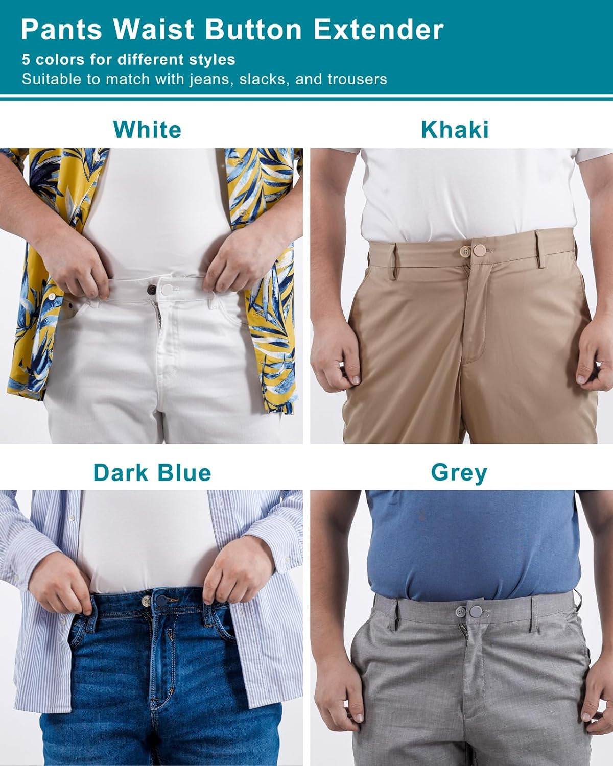 Pants Waist Button Extender: 16Pcs Button Extenders for Jeans - Women Men Pants Waist Extenders - Pants Waist Extension 1/1.3 Inches - 5 Colors Pant Waistband Expander