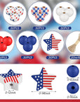 180 Pieces Patriotic Beads 4Th of July Wood Beads Independence Day Craft Bead America Flag Stars Beads Blue White Red Plaid Bead for DIY Garland Bracelet Necklaces Tiered Tray Decor (Classic Style)