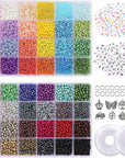6480Pcs Glass Seed Beads 4Mm Bracelet Beads for Jewelry Making Kit, Small Waist Craft Beads, 260Pcs Alphabet Letter Beads with Elastic String Cords and Charms