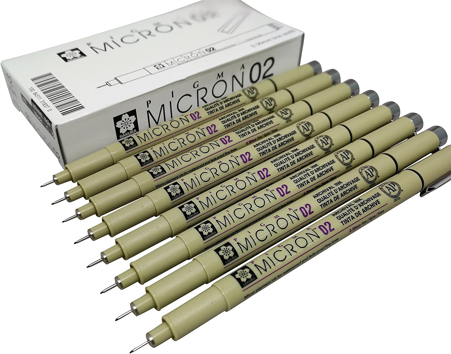 Pigma Micron Drawing Pens 02 Black Ink, Line Width 0.3Mm - 8 Pack of Micron 02 Black
