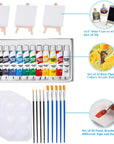 Mini Canvas and Easel,  47 Pieces Mini Canvas Painting Set Includes 4X4 Inches Primed Canvas, Mini Easel, Acrylic Paint, Paintbrushes and Palette for Kids Artists Art Party