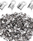 100 Pieces 304 Stainless Steel Fold over Cord Ends Cord Crimp End Tips Fold-Over End Caps Leather Ribbon Ending Clasp Tips Jewelry Connector for Jewelry Making, 3 X 8 Mm