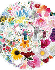 100Pcs Flower Stickers Pack for Water Bottle, Cute, Vinyl, Aesthetic, Trendy, Waterproof Stickers and Decals for Hydroflask Laptop Scrapbooking Phone,Flower Gifts for Adults Women Teens Girls