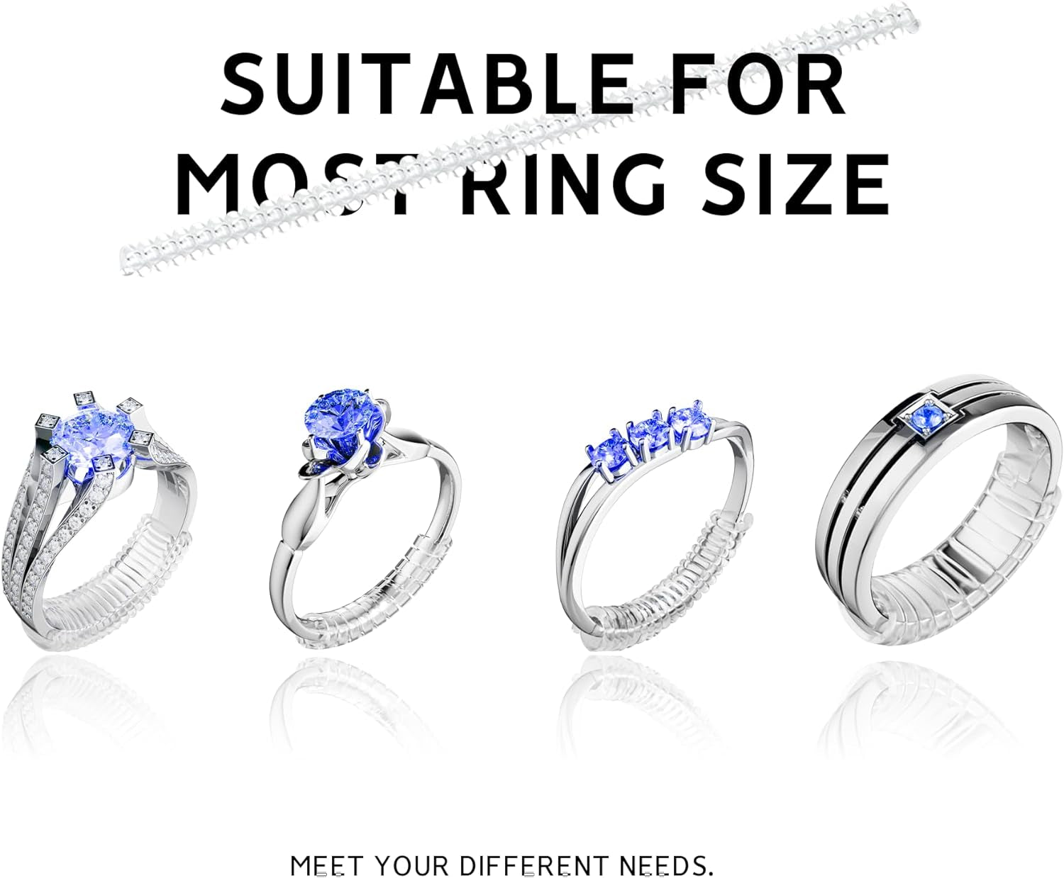 Ring Size Adjuster for Loose Rings,12 Pack-4 Sizes Invisible Transparent Silicone Guards Clip Jewelry Fitter Resizer,Fit Almost Any Ring for Women and Men