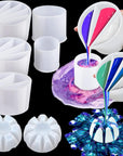 7 Pcs Paint Pour Cup Bundle 3 Pcs Acrylic Paint Pouring Cup Multi Channel Split Cup for Paint Pouring 2 Pcs Large Open Cup 2Pcs Flower Pour Cup for DIY Making Resin Acrylic Paint, White