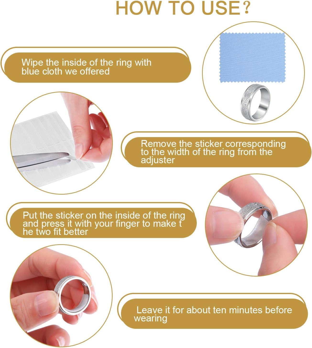 Ring Size Adjuster Loose Rings Adjuster Invisible Ring Sizer with Clean Cloth for Wide Ring Fixing, 5 Sheets (85 Pieces Totally)