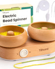 Electric Bead Spinner with 2 Bowls, Wooden Bead Spinner for Jewelry Making, Stepless Speed & Forward/Reverse Direction, Suitable for Seed Beads Clay Beads Pony Beads, Patent Design