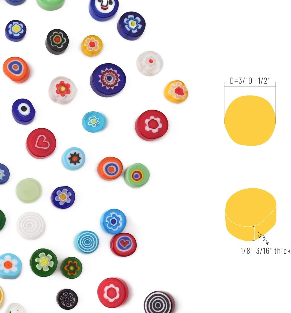 Millefiori Glass Mosaic Tiles for Crafts, Mosaic Glass Pieces,No-Hole Millefiori Glass Beads, Mosaic for Christmas Ornaments,Mosaic Jewelry