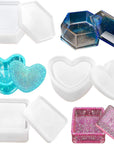 Box Resin Molds, Jewelry Box Molds with Heart Shape Silicone Mold, Hexagon Storage Box and Square Epoxy Molds for Making Resin Molds