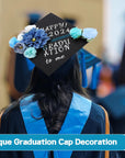 2024 Graduation Cap Decorations Kit - Grad Cap Topper Decor Included 3D Artificial Flowers & Gold and Silver Self-Adhesive Number Letter Stickers & Glue Sticks for DIY (Blue 26 Pcs)