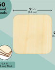60 Pack 2X2 Wood Squares for Crafts, 2.5Mm Unfinished Wood Cutouts with Rounded Corners