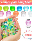 1200 Pcs Glow in the Dark Pony Beads, UV Beads Pony Beads, Mix 10 Colors Glow Pony Beads, Beads Hair Beads Bulk for DIY Jewelry Craft Making Necklace Bracelet
