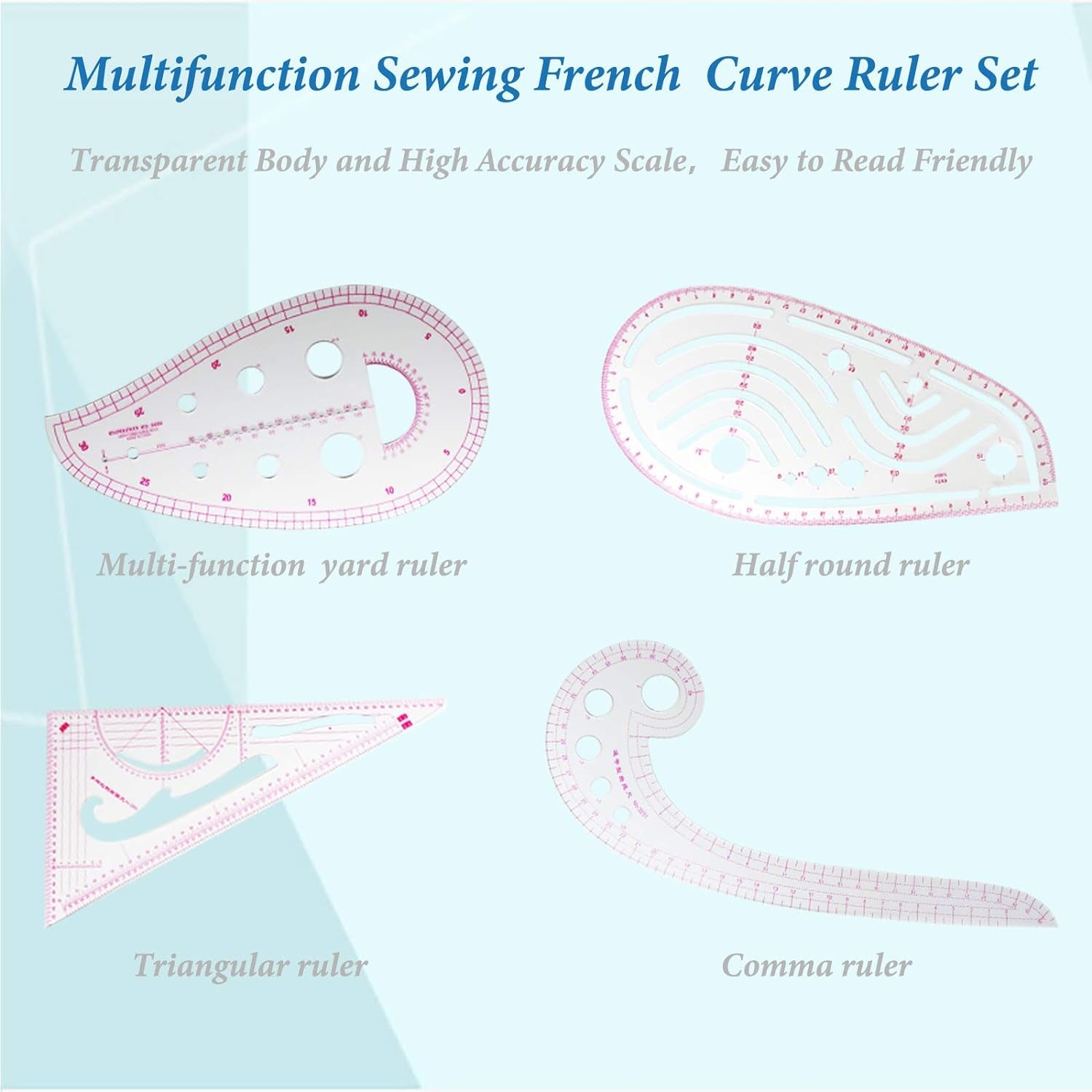 Pattern Sewing Rulers Set, 4 Styles Plastic Sew French Curve Ruler, Metric Curve Shaped Rulers for Designers and Tailors, Perfect for Drawing, Craft, Sewing Project and DIY by  (Style A-4PCS)
